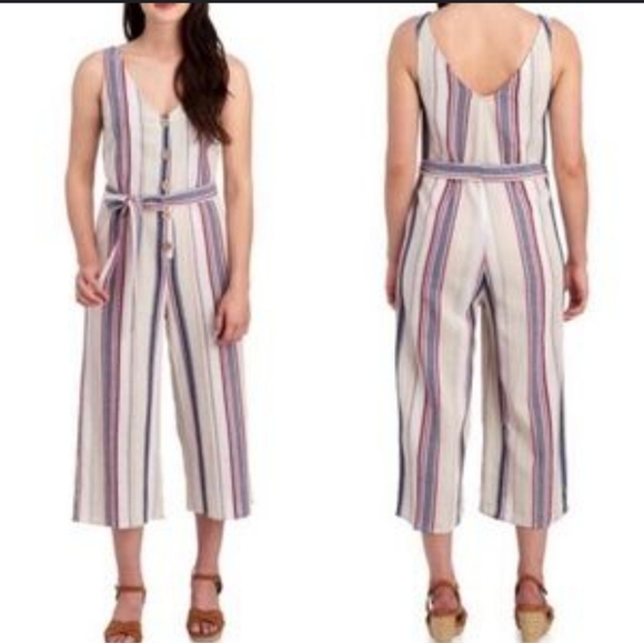 Lily Black Cotton Striped Cropped Jumpsuit - Picture 1 of 10